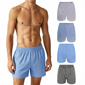 Calzoncillos Bóxer para Hombre, 100% Algodón, Transpirables, Tejidos, con Diseño a Cuadros, Cintura Elástica, para Uso Diario - Product Image 1