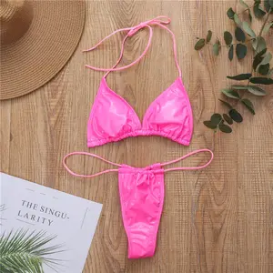 Jsna10 cực vi Bikini PU da áo tắm nữ push up đồ bơi phụ nữ Halter thong bơi phù hợp với phụ nữ tắm phù hợp với phụ nữ