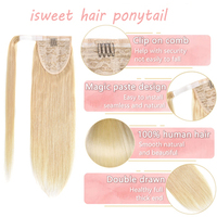 Queue de cheval 100% cheveux humains vierges naturels blonds lisses avec ondulations profondes et cordon tressé, style 100% naturel