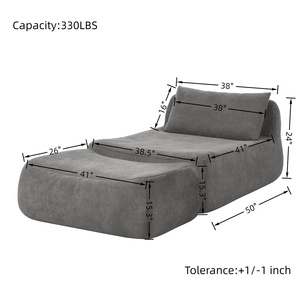 Fauteuil pouf géant d'intérieur, lit paresseux individuel avec coussin lombaire et repose-pieds ottoman pour chambre à coucher - Vente en gros - Product Image 4