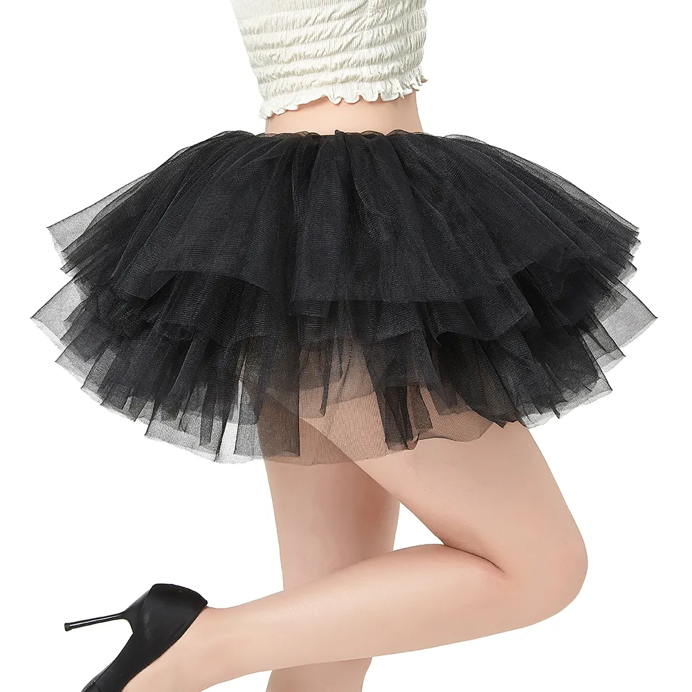 Womens Puffy Mesh Petticoat Lolita Skirt Women Fashion Tulle 5 Layer Skirts High Waist Pleated Tutu Dress