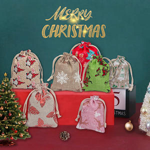 Vente chaude Noël Imprimé Lin Bundle Poche Recyclable Jute Cordon Sac D'emballage Cadeau Pour Enfants Sac De Bonbons - Product Image 2