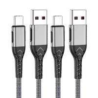Câble USB-C vers USB-A rétractable tressé, 3 pieds, lot de 2, pour utilisation en voiture, charge rapide 66W, durable, compatible avec iPhone/