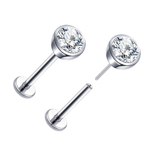 ASTM F136 <strong>Implant</strong> Grade Titanium Piercing Ear Studs Bezel CZ Tragus Threadless Helix Ring De Titanio Push in Labret - Product Image 5