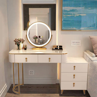 Table de chevet moderne de luxe nordique blanche multifonctionnelle avec lumière LED et chargeur pour filles, appartements, dressing, hôtels