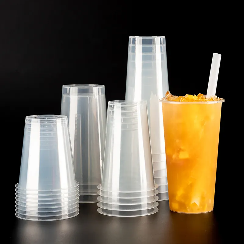 LOKYO Wholesale 500ml 700ml 1000ml to go clear disposable plastic bubble tea cup and straws
