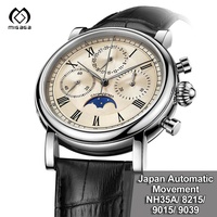 Bracelet de montre en cuir avec logo personnalisé, mouvement mécanique automatique, montre à phase de lune en saphir pour homme