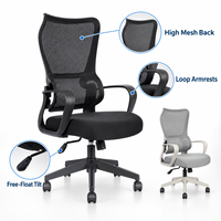Chaise de bureau ergonomique moderne à dossier haut en maille, réglable en hauteur, pivotante, avec accoudoirs fixes, pour la maison, le bureau, l'école, le poste de travail commercial