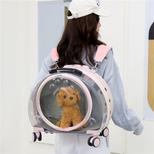 Transparent Round Pet Carrier With <b>Wheels</b> For Dog Cat Travel Space Capsule Style <b>PC</b> Aluminum Material - Product Image 3