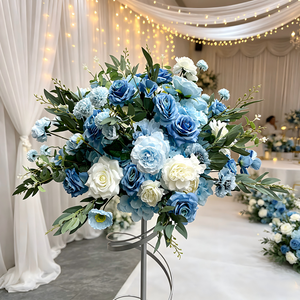 Flores Artificiales Azul Rey, Rosas Verdes para Boda, Bola de Flores Azul, Artículos de Fiesta, Decoraciones - Product Image 1