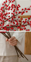 Livraison gratuite (dans la Chine) - Ornement de baies rouges artificielles pour Noël - 6 fourchettes de baies rouges pour arbre de Noël - Fleur artificielle