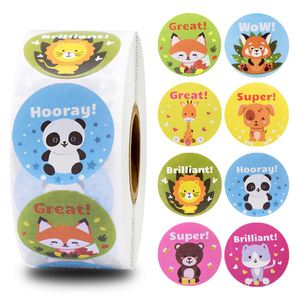 Custom Cute Cartoon Animals Sticker for Kids Labels Round <b>Vinyl</b> Paper School Teacher Supplies Child Reward Sticker Printing - Product Image 4