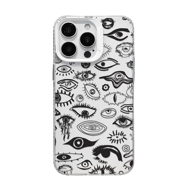 Doodle Art Eye Pattern Phone Case for iPhone 17 16 15 14 13 12 11 Pro Max Shockproof Soft Cover with Lens Protection