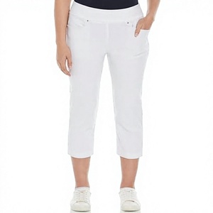 Pantalones Capri Blancos para Mujer, Cintura Elástica, Color Sólido, Casuales, Tejido Elástico, Transpirables, Ligeros, para Uso en Exteriores - Product Image 3