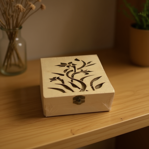 Wooden Box Three Piece Set With Floral Carving Design Storage Container For Home Decoration 1 Pcs - Product Image 1