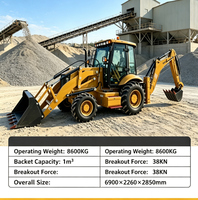 Wheel Backhoe Loader 388T Efisiensi Tinggi, Berat 8.6 Ton, Mesin Konstruksi Roda Empat yang Stabil untuk Pembersihan Vegetasi
