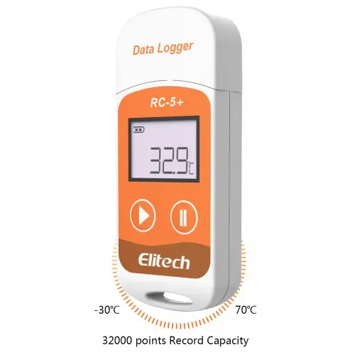 Elitech-registrador de datos de temperatura RC-5 + TE, grabadora de temperatura de 32000 puntos de alta precisión, PDF, USB, reutilizable