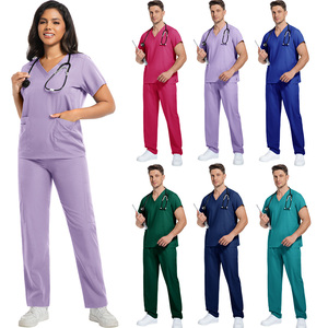 Short Sleeve Scrub Uniforms Sets With ID/Badge Loops Hospital <strong>Surgical</strong> Uniforms Healthcare Workers Medical Scrubs Vendors - Product Image 1