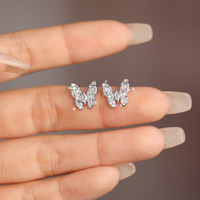 Boucles d'oreilles en argent Sterling S925 avec zircon en forme de papillon, entièrement pavées de CZ, pour femmes, bijoux fins tendance pour fête de mariage