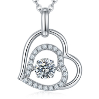 Moissanite kalung perak S925, perhiasan liontin bentuk hati potongan bulat kalung wanita