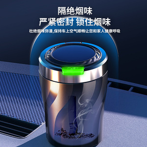 Car Ashtray With Metal Inner Liner One <b>Button</b> Opening Led Light Portable Center Console Accessory Detachable Design - Product Image 3