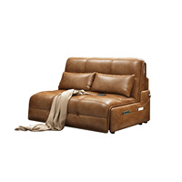 Canapé-lit électrique vintage en cuir huilé avec télécommande sans fil et port USB pour salon