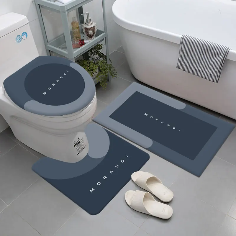 Custom Logo bathroom 3 Pieces Bath Rug Sets Toilet floor mat Anti-slip absorbent mat carpets and rugs Diatomite bath mat