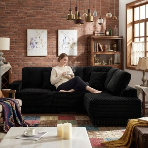 Sofá seccional de 93 pulgadas en forma de L, reversible, tapizado en pana, relleno de esponja suave, conjunto moderno para sala de estar. - Product Image 1