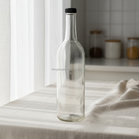 Bouteille de vin de Bordeaux en verre rond de haute qualité 75cl 25oz 750ml, bouteilles de rhum Coquito, de liqueurs et de spiritueux avec bouchons noirs de 28 mm