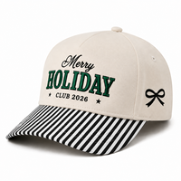 Gorra de Béisbol Bordada Personalizada de Navidad, Gorra Snapback Merry Holiday Club 2026, Visera con Rayas Blancas y Negras, OEM ODM