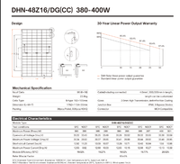 Spécifications européennes pour panneau solaire bifacial DHN-48Z16 400W rouge à double verre pour une efficacité de 23% avec câble Stubli de 1m