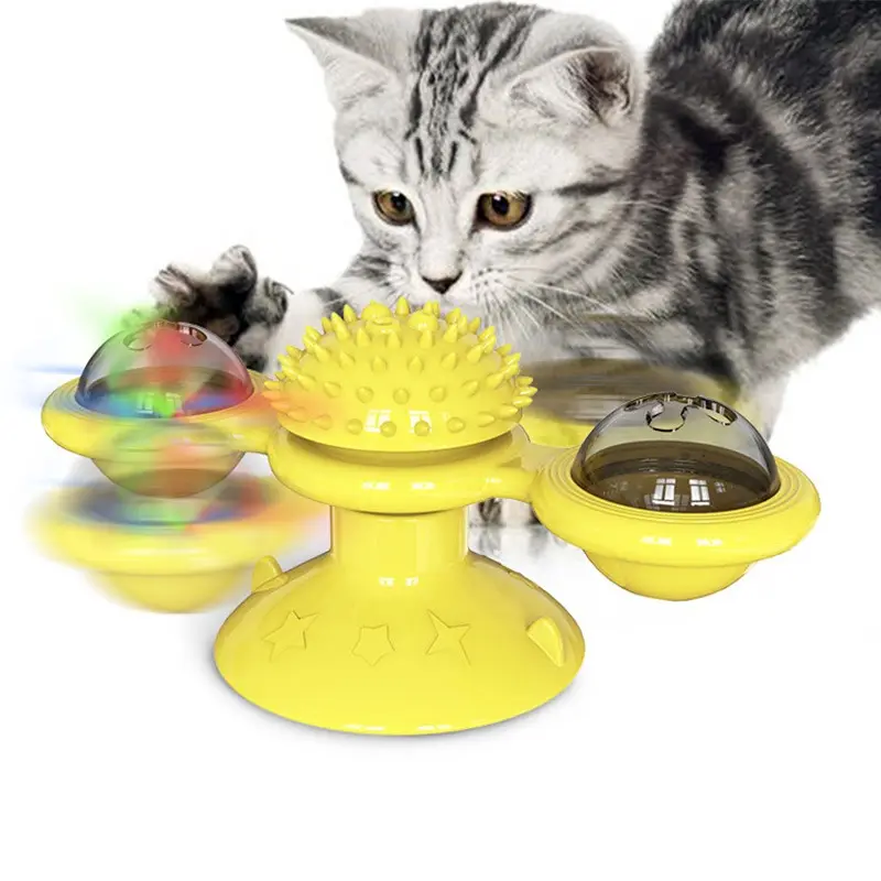 עצמי טיפוח מברשת עם חכם לשפשף יציב מסתובב ספינינג טחנת רוח חתול צעצועים