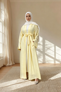 Abaya élégante à poches latérales en polyester, ensemble assorti avec hijab en mousseline légère, tenue islamique modeste pour le printemps et l'été, pour adultes musulmans - Product Image 4