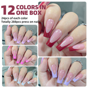 ZHI JIA 288 pièces/boîte – Faux ongles en gel à couverture complète pour <span class=keywords><strong>manucure</strong></span>, 12 couleurs, pour doigts et orteils, en ABS, à presser, style French - Product Image 2
