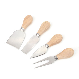 Raybin Acacia <span class=keywords><strong>Gourmet</strong></span> Set de 4 couteaux à fromage Couverts à fromage Set de couteaux à fromage en acier inoxydable avec manche en bois - Product Image 1