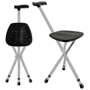 Langhe Walking Stick <b>Stool</b> With Light Telescopic Foldable <b>Height</b> <b>Adjustable</b> Stainless Steel Three Legged Design - Product Image 1