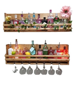 JUNJI Étagère flottante sur mesure en bois recyclé pour spiritueux <span class=keywords><strong>Gin</strong></span> et <span class=keywords><strong>Tonic</strong></span> avec porte-bouteille - Product Image 1