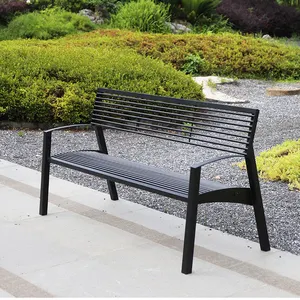 Muebles modernos de madera para patio, silla larga de metal para jardín, banco de madera para exteriores, parque, patio, calle, área público