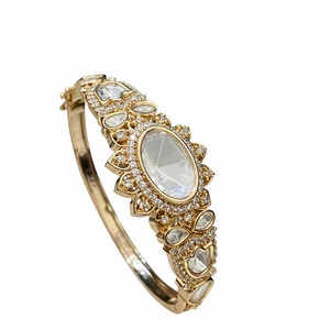 Magnifique bracelet en cristal plaqué or avec strass ovales, motif floral, pour femmes, ensemble de bijoux de mariage, style classique - Product Image 2