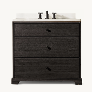 Conjuntos de muebles de baño de lujo Tocador de baño individual de estilo americano Lavabo individual de madera de roble - Product Image 5
