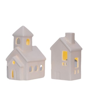 Maisons en céramique blanche Décoration de table éclairée par Led Lanterne de <span class=keywords><strong>maison</strong></span> de village Brûleur à mazout en <span class=keywords><strong>porcelaine</strong></span> pour huile essentielle - Product Image 1