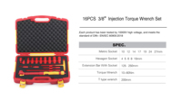 16pcs Hardware Tools VDE Insulated 3/8 Torque Wrench 1000V Extension Rod Socket T-wrench Suit