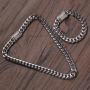 12mm Necklace Men's Stainless Steel Round Milled Color Retained Cuban Necklace Fashion Personality Tanjing Fashion - Product Image 2
