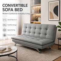 Sofá Cama Convertible Moderno de Lujo, Sin Brazos, Plegable, Tapizado, Gris, Patas Cromadas, 2 en 1, Ahorro de Espacio, Mueble Cómodo para el Hogar
