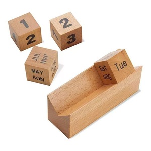 Wooden Block <b>Calendar</b> Solid Wood Flip Up Desk Ornament 12x4x7cm Office Decor - Product Image 1