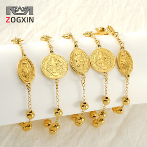 ZOGXIN Virgin Mary Cross Bracelet Gold Plated Unisex Religious Jewelry Gift Fashion Charm Bracelets - Product Image 1