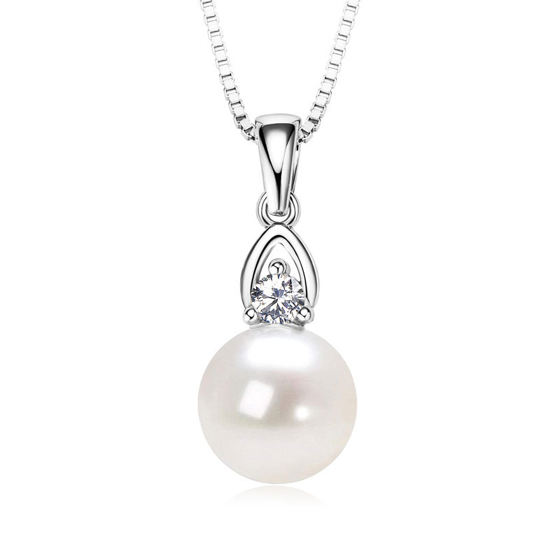 OAHLAN Fine Jewelry 0.1ct Zircon Freshwater Pearl S925 Sterling Silver Pendant Necklace for Women Wedding Engagement Gifts