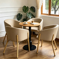 Conjunto de Muebles Minimalistas para Cafetería, Sillón de Tela Suave + Mesa Redonda de Madera para Uso Comercial y Doméstico