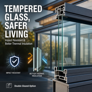Véranda en verre moderne pour résidence avec <span class=keywords><strong>toit</strong></span> en verre incliné pour patio et extension de maison, espace de vie lumineux pour salle à manger et jardin. - Product Image 3