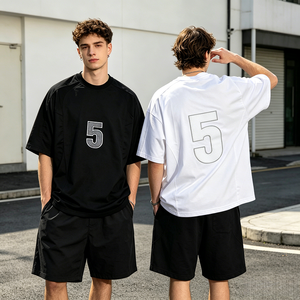 Custom <b>Logo</b> Men's Black White Sporty T-Shirt Short Sleeve Number 5 Printed Quick Dry Regular Fit O-Neck T-shirt for Men - Product Image 2